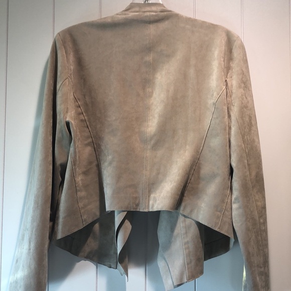 Reset faux suede open front jacket light tan with stretch shorter in back L - Picture 7 of 10